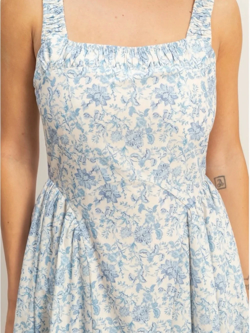 HYFVE Blue Floral Cotton Empire Waist Maxi Dress Square Neck Cottagecore Medium - Picture 5 of 5